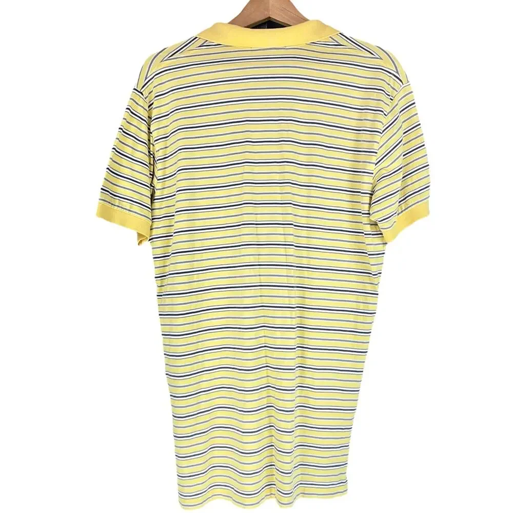 POLO RALPH LAUREN Striped Classic Polo Shirt Pony Logo Size M Yellow Blue Gray